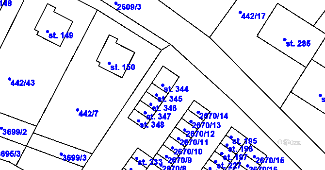 Parcela st. 344 v KÚ Český Rudolec, Katastrální mapa