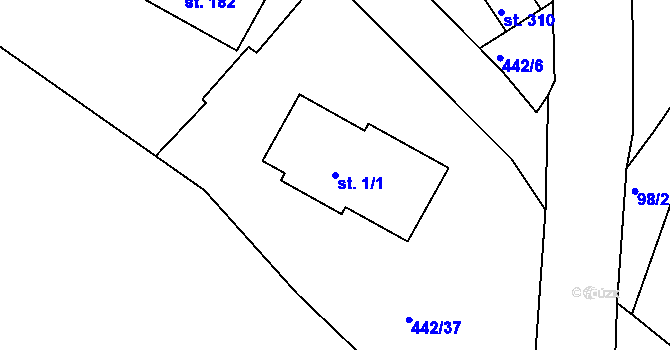 Parcela st. 1/1 v KÚ Český Rudolec, Katastrální mapa