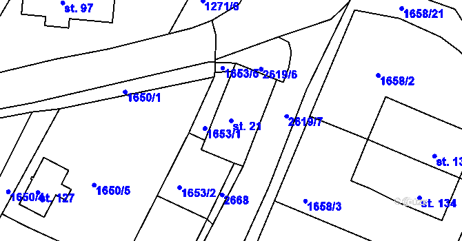 Parcela st. 21 v KÚ Český Rudolec, Katastrální mapa