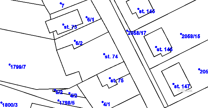 Parcela st. 74 v KÚ Český Rudolec, Katastrální mapa
