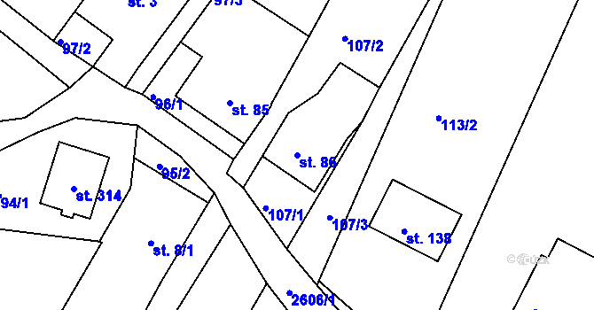Parcela st. 86 v KÚ Český Rudolec, Katastrální mapa