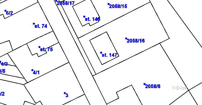 Parcela st. 147 v KÚ Český Rudolec, Katastrální mapa