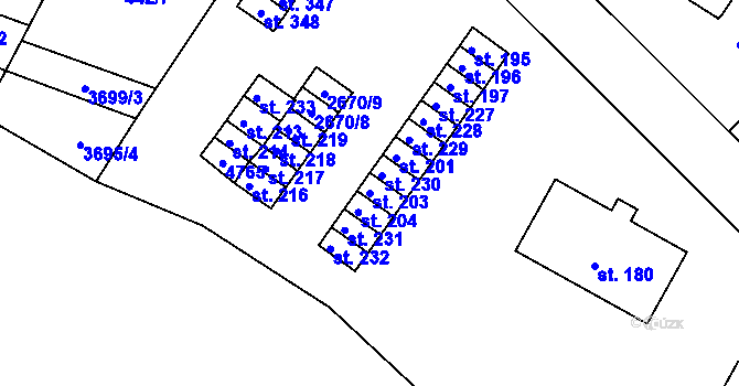 Parcela st. 203 v KÚ Český Rudolec, Katastrální mapa