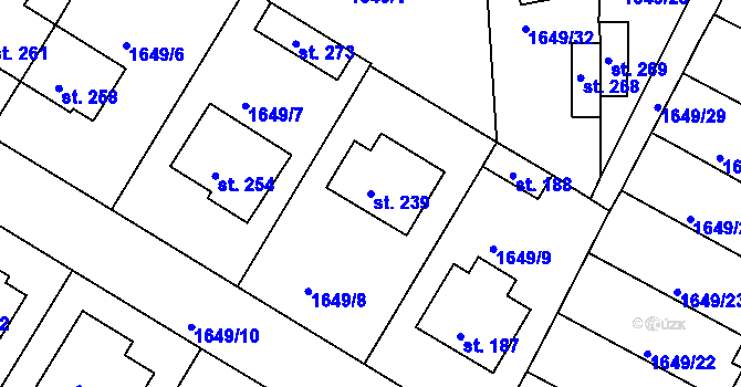 Parcela st. 239 v KÚ Český Rudolec, Katastrální mapa