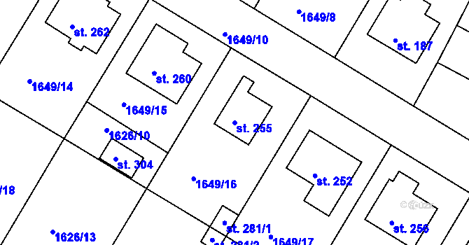 Parcela st. 255 v KÚ Český Rudolec, Katastrální mapa