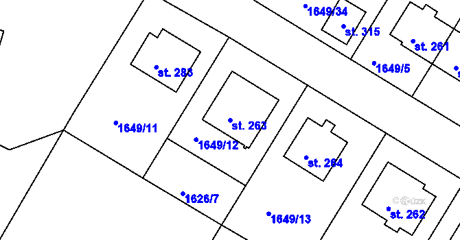 Parcela st. 263 v KÚ Český Rudolec, Katastrální mapa