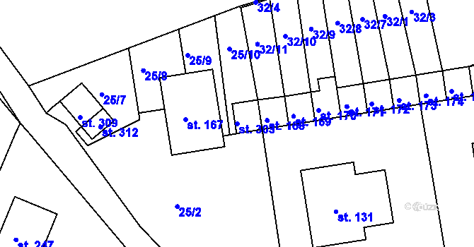 Parcela st. 303 v KÚ Český Rudolec, Katastrální mapa