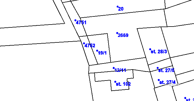 Parcela st. 19/1 v KÚ Český Rudolec, Katastrální mapa