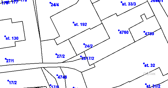 Parcela st. 24/2 v KÚ Český Rudolec, Katastrální mapa