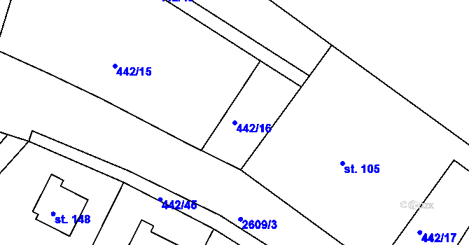 Parcela st. 442/16 v KÚ Český Rudolec, Katastrální mapa