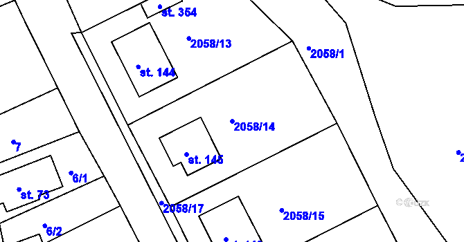 Parcela st. 2058/14 v KÚ Český Rudolec, Katastrální mapa