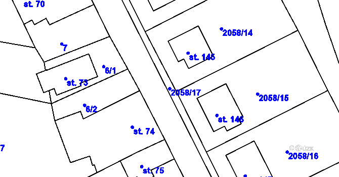 Parcela st. 2058/17 v KÚ Český Rudolec, Katastrální mapa