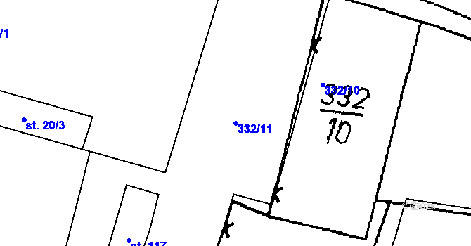 Parcela st. 332/11 v KÚ Dolní Bolíkov-Nová Ves, Katastrální mapa
