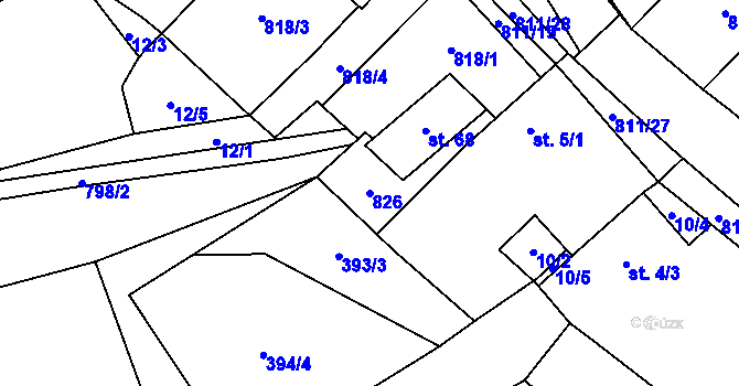 Parcela st. 826 v KÚ Stoječín, Katastrální mapa