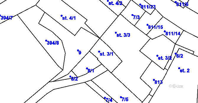 Parcela st. 3/1 v KÚ Stoječín, Katastrální mapa