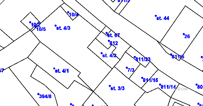 Parcela st. 4/2 v KÚ Stoječín, Katastrální mapa