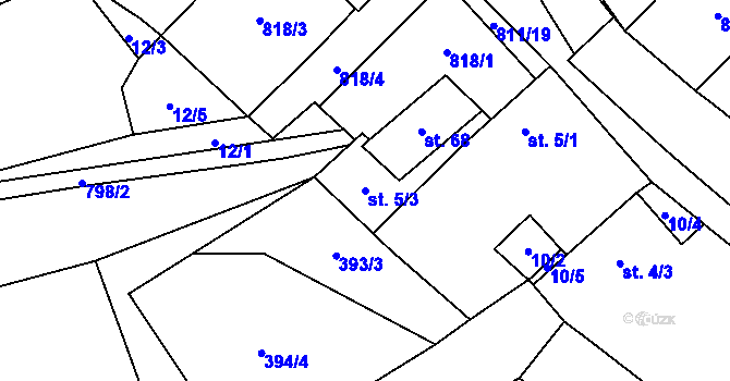 Parcela st. 5/3 v KÚ Stoječín, Katastrální mapa