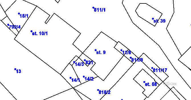 Parcela st. 9 v KÚ Stoječín, Katastrální mapa