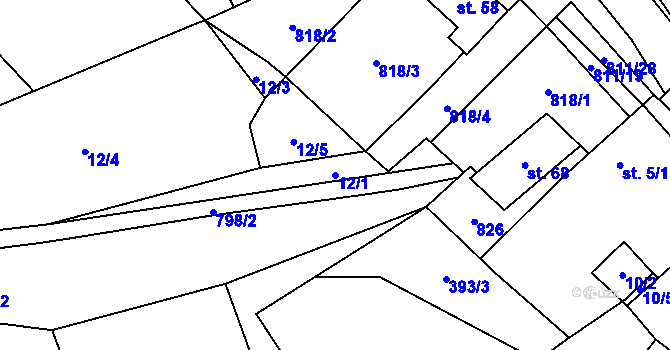 Parcela st. 12/1 v KÚ Stoječín, Katastrální mapa