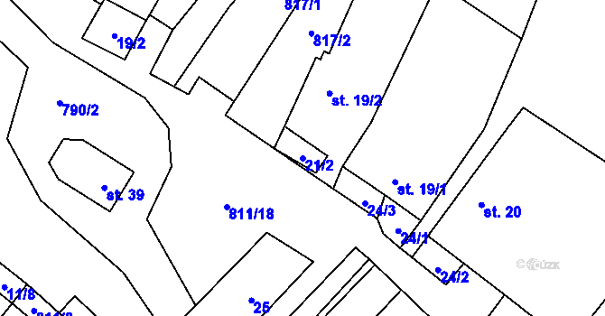 Parcela st. 21/2 v KÚ Stoječín, Katastrální mapa