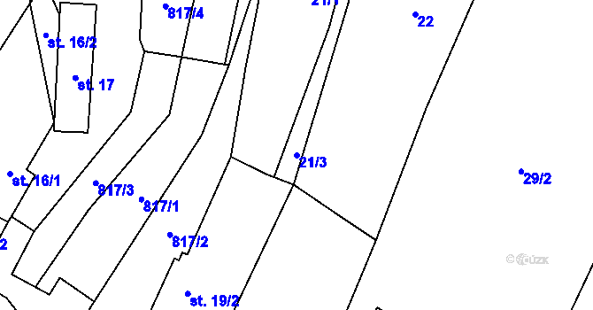 Parcela st. 21/3 v KÚ Stoječín, Katastrální mapa