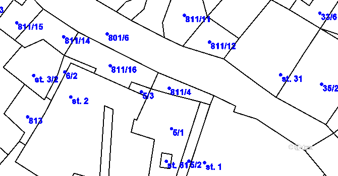 Parcela st. 811/4 v KÚ Stoječín, Katastrální mapa