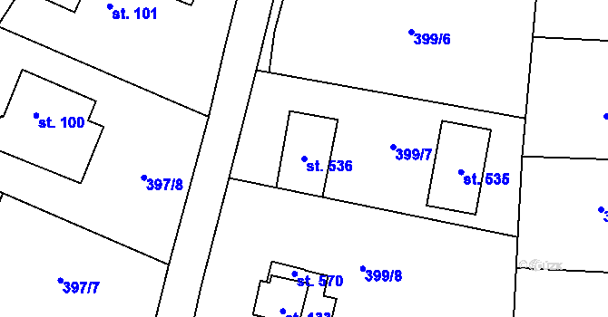 Parcela st. 536 v KÚ Český Šternberk, Katastrální mapa