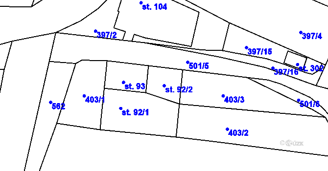 Parcela st. 92/2 v KÚ Český Šternberk, Katastrální mapa