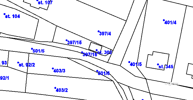 Parcela st. 302 v KÚ Český Šternberk, Katastrální mapa