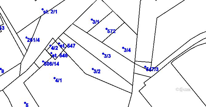 Parcela st. 3/3 v KÚ Český Šternberk, Katastrální mapa