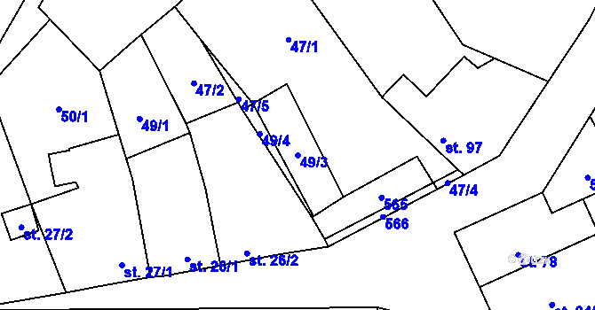 Parcela st. 49/3 v KÚ Český Šternberk, Katastrální mapa