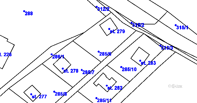 Parcela st. 285/6 v KÚ Český Šternberk, Katastrální mapa