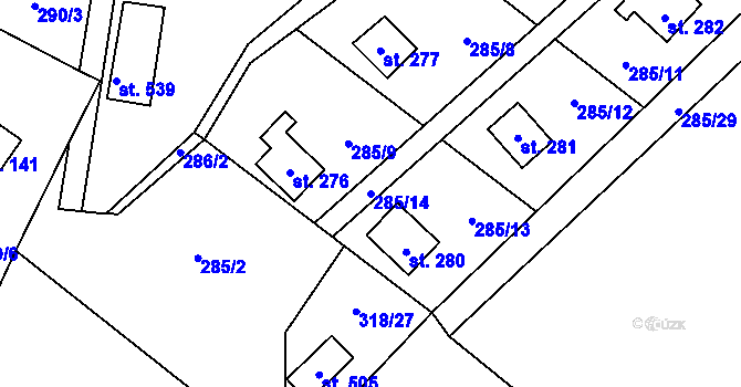 Parcela st. 285/14 v KÚ Český Šternberk, Katastrální mapa