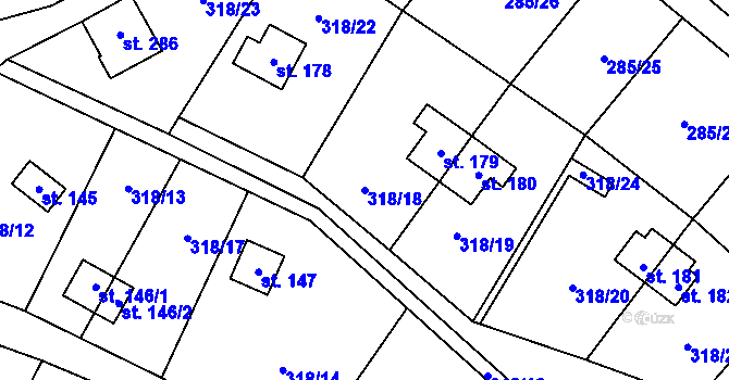 Parcela st. 318/18 v KÚ Český Šternberk, Katastrální mapa