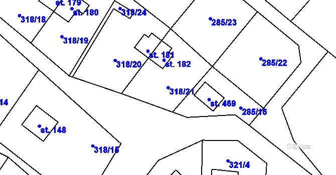 Parcela st. 318/21 v KÚ Český Šternberk, Katastrální mapa