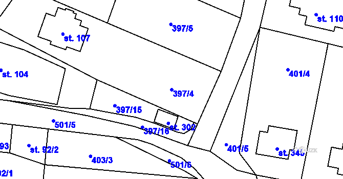 Parcela st. 397/4 v KÚ Český Šternberk, Katastrální mapa