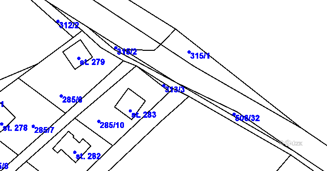 Parcela st. 313/3 v KÚ Český Šternberk, Katastrální mapa