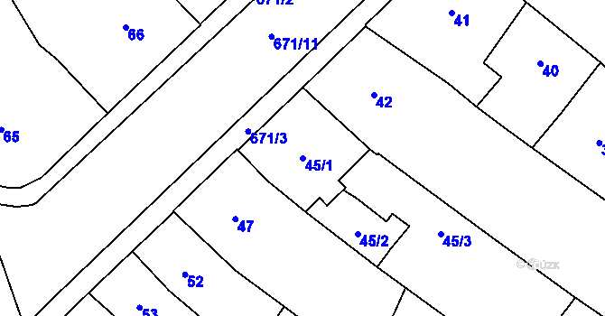 Parcela st. 45/1 v KÚ Český Těšín, Katastrální mapa
