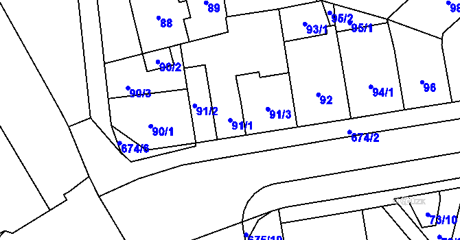 Parcela st. 91/1 v KÚ Český Těšín, Katastrální mapa