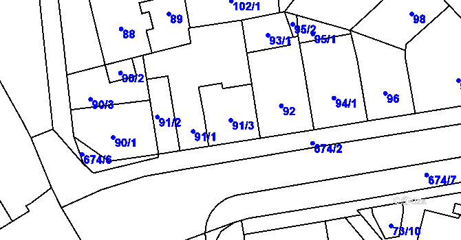 Parcela st. 91/3 v KÚ Český Těšín, Katastrální mapa