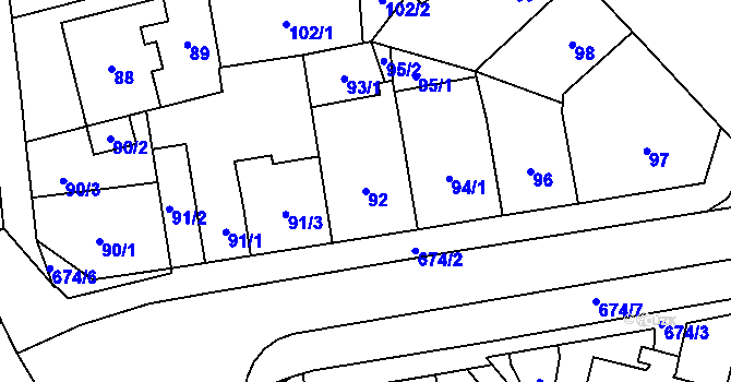 Parcela st. 92 v KÚ Český Těšín, Katastrální mapa