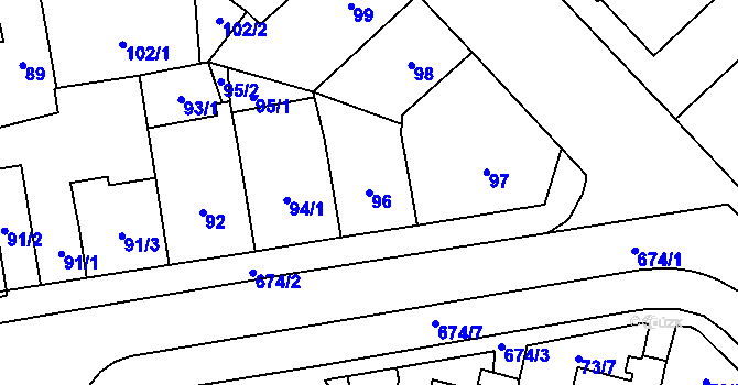 Parcela st. 96 v KÚ Český Těšín, Katastrální mapa