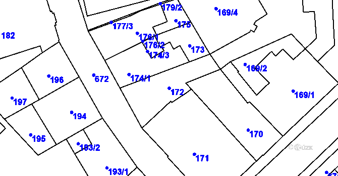 Parcela st. 172 v KÚ Český Těšín, Katastrální mapa