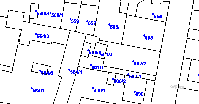 Parcela st. 601/3 v KÚ Český Těšín, Katastrální mapa