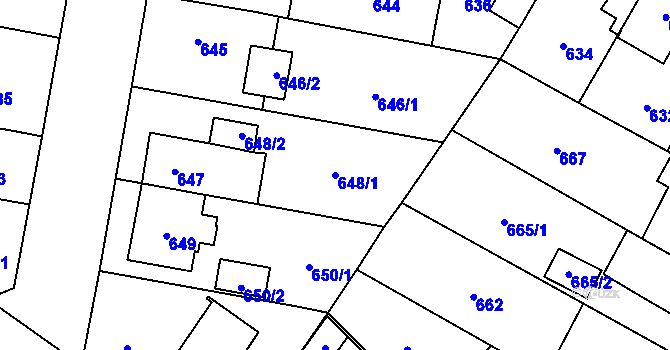 Parcela st. 648/1 v KÚ Český Těšín, Katastrální mapa