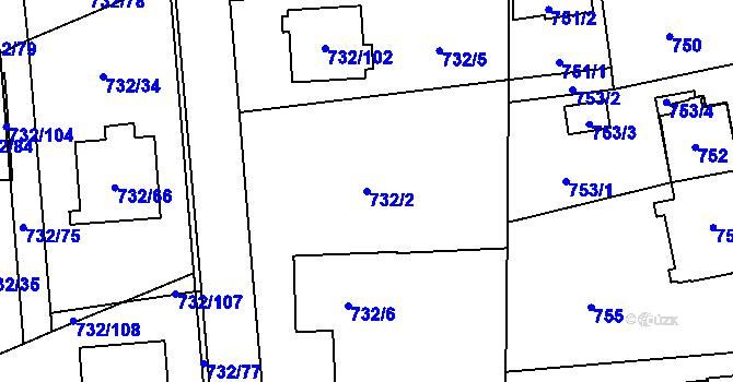 Parcela st. 732/2 v KÚ Český Těšín, Katastrální mapa