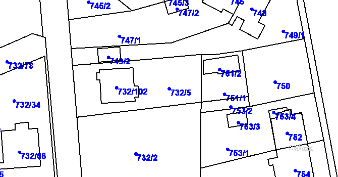 Parcela st. 732/5 v KÚ Český Těšín, Katastrální mapa