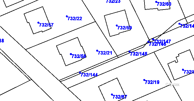 Parcela st. 732/21 v KÚ Český Těšín, Katastrální mapa