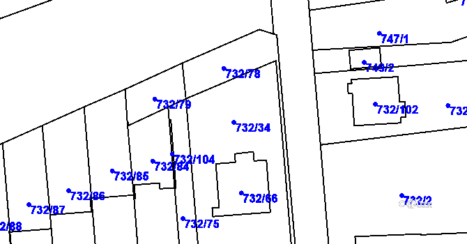 Parcela st. 732/34 v KÚ Český Těšín, Katastrální mapa