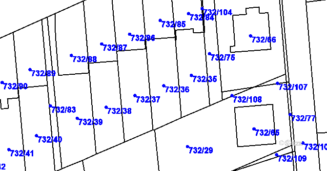 Parcela st. 732/36 v KÚ Český Těšín, Katastrální mapa
